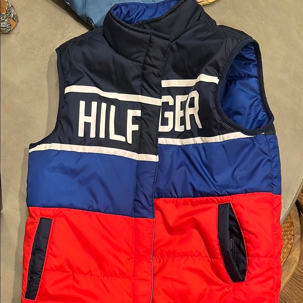 Tommy Hilfiger reversible boys puffy vest with magnetic and Velcro closure